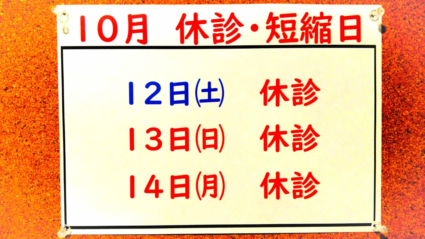 10月休診日